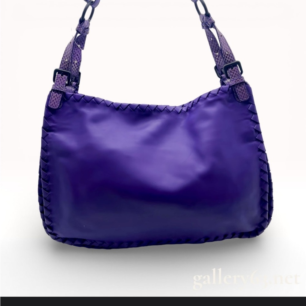Bottega Veneta Purple Woven Leather and Python Trim Shoulder Bag EUC